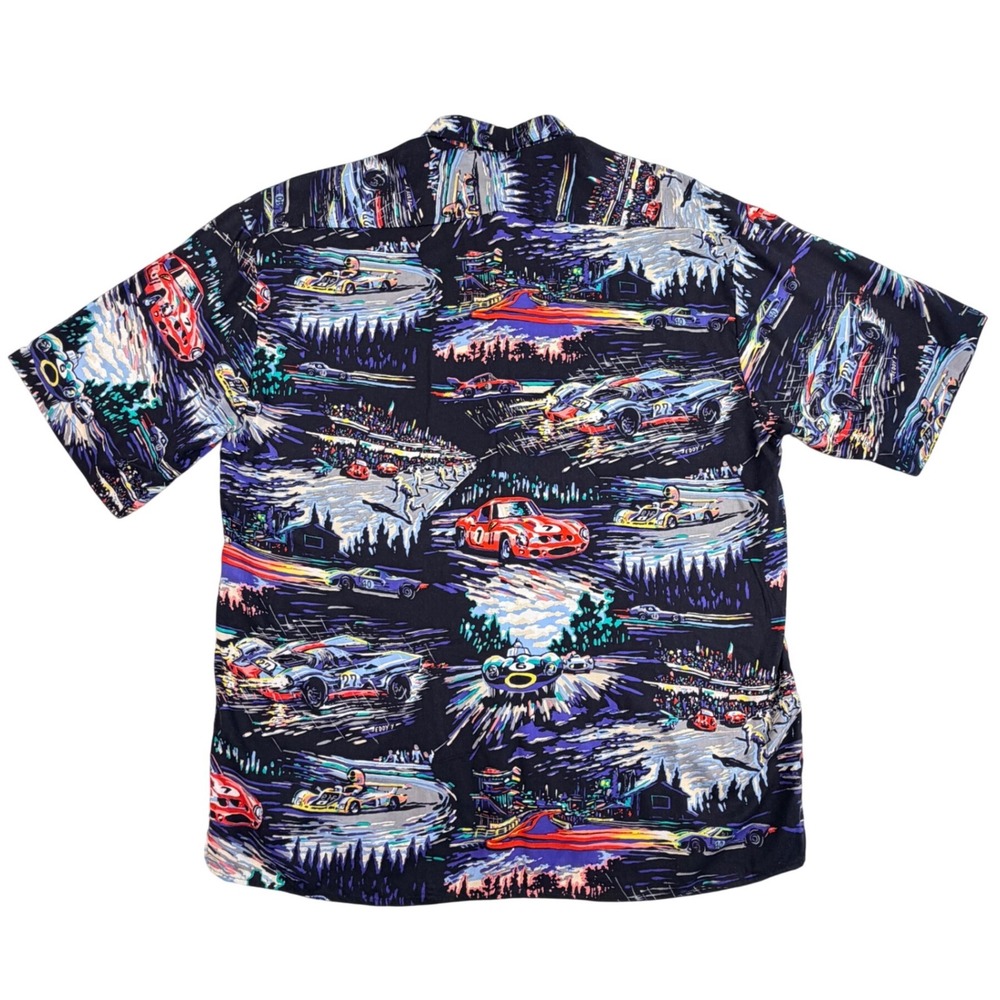 Vintage Hawaiian Shirt Monticerutti Men 2XL‎ Tall Black Grand Prix Race Car AOP - Picture 3 of 13